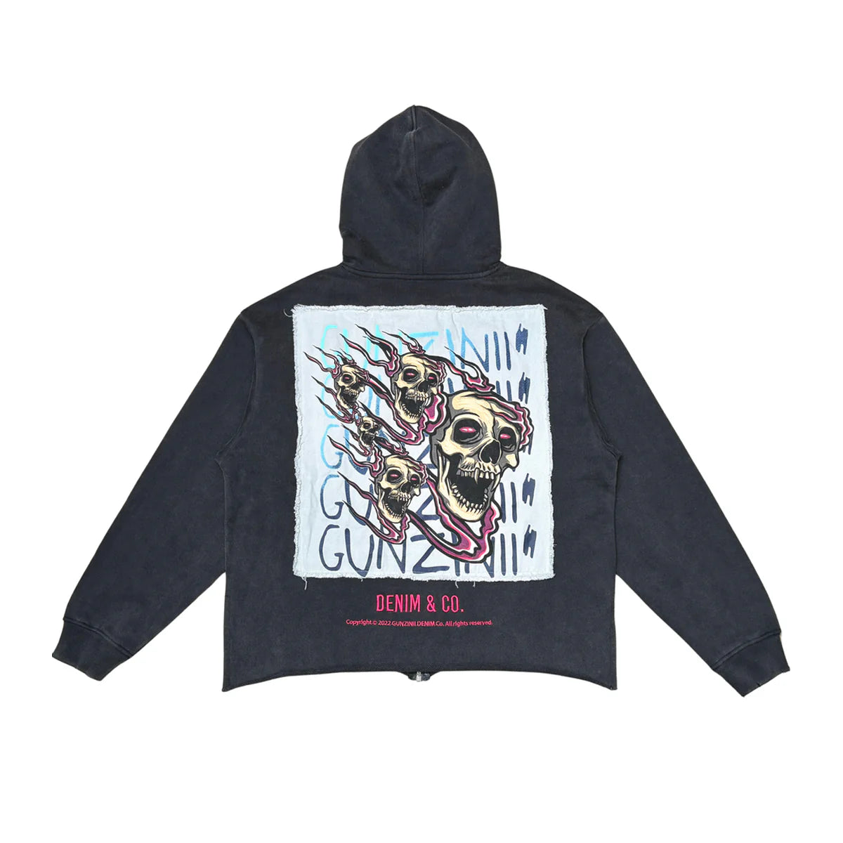 Gunzinii Mens Zinii Skull Fire Zip Cropped Hoodie " Black "