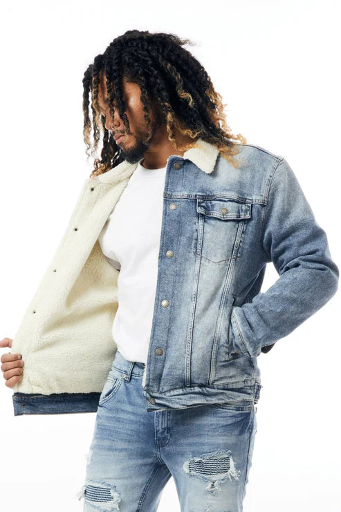 M.Society Denim Jacket with Sherpa Lining " Medium Blue "