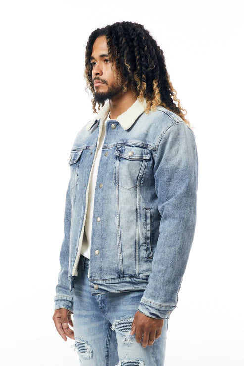 M.Society Denim Jacket with Sherpa Lining " Medium Blue "