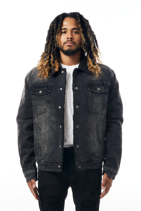 M.Society Denim Jacket with Sherpa Lining " Black "